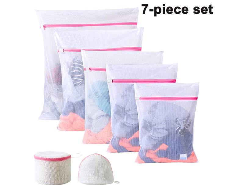 7 Piece Set [Increased Large, Medium And Small Mini + Sandwich Bra + 1 Triangle] Laundry Bag Set - Fine Mesh