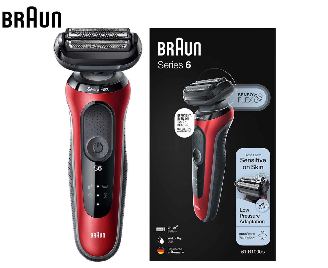 Braun Series 5 Rechargeable Electric Shaver - Black/Red 61-R1000s