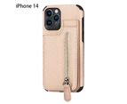 Phone Case Wallet Card Holder Holder Zipper Bag，Protective Folding Case Cover for iPhone 14 Khaki Apricot