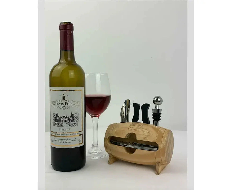 Don Vassie Wine Accessories Gifts - 4 Pieces & Barrel Stand Display