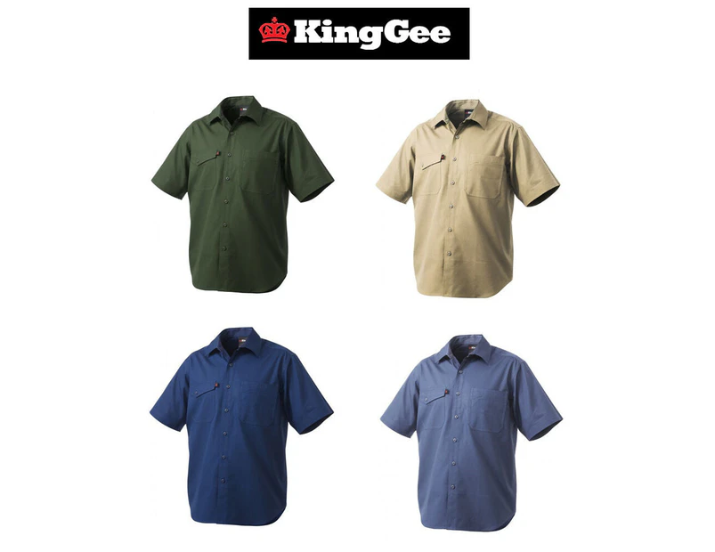 Mens KingGee Short Sleeve WorkCool 2 Cotton T-Shirt Top Tee Button Shirt K14825 - Navy