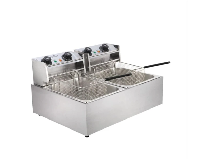 5 Star Chef Commercial Electric Twin Deep Fryer - Silver