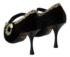 Dolce & Gabbana Black Embellished Velvet Mary Jane Pumps Shoes