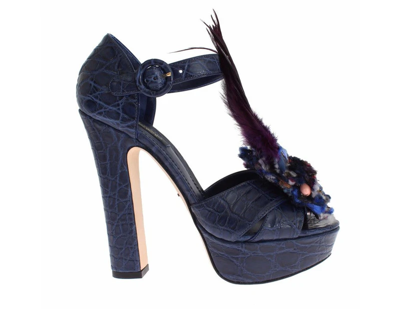 Dolce & Gabbana Blue Caiman Crocodile Leather Crystal Shoes