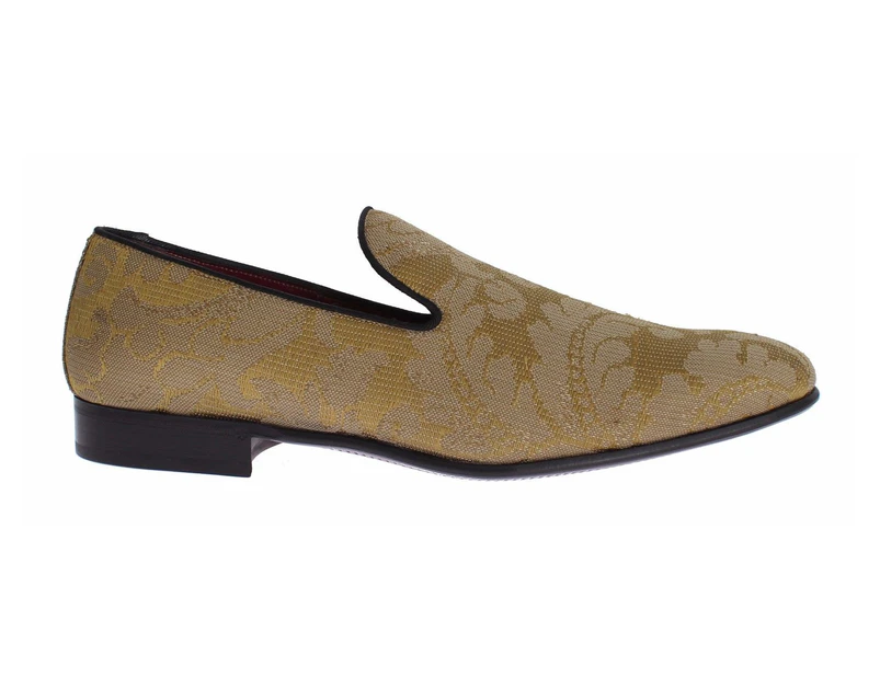 Dolce & Gabbana Yellow Gold Silk Baroque Loafers Shoes