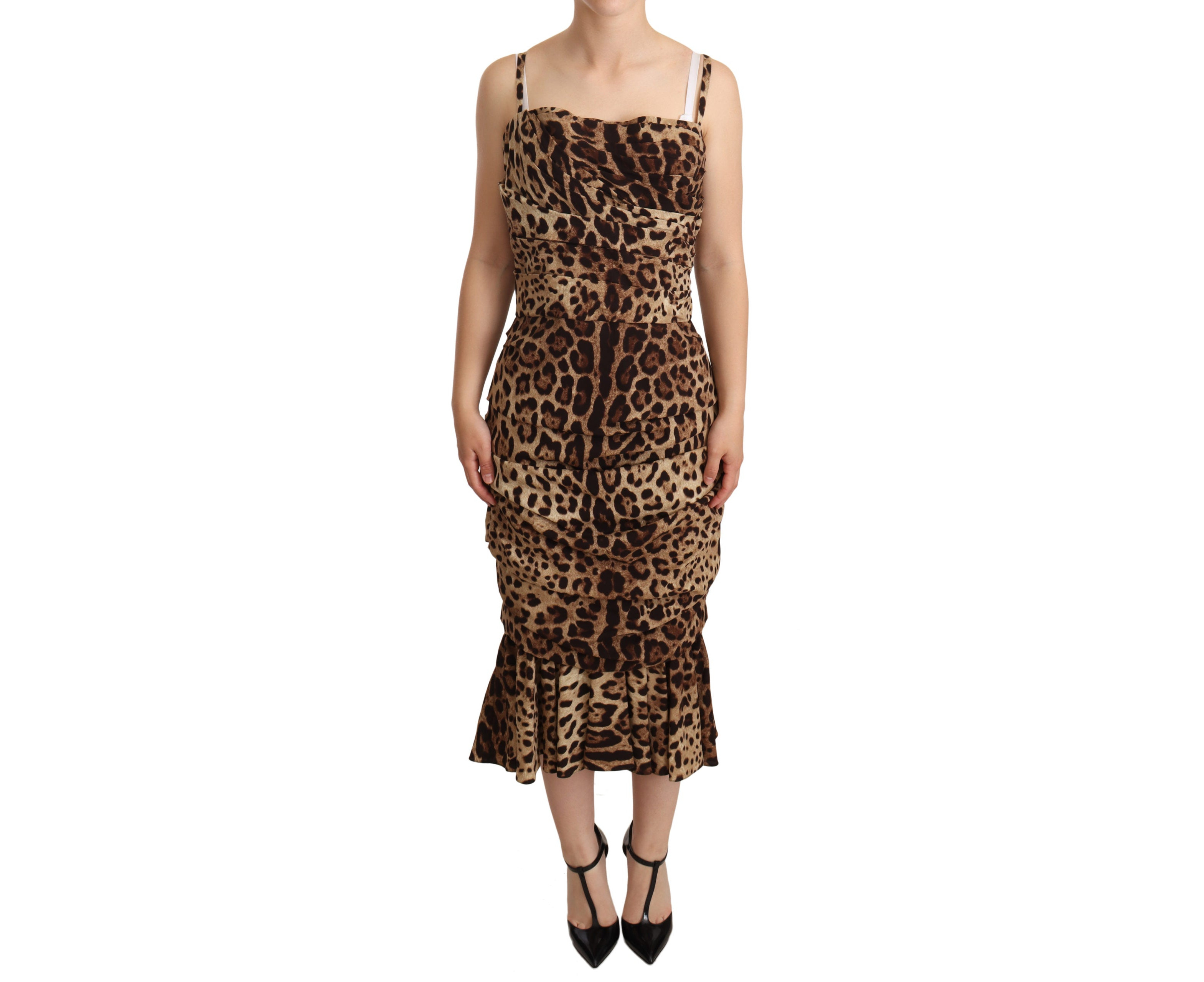 Dolce & Gabbana Brown Stretch Leopard Print Midi Dress 