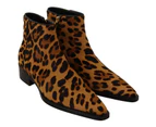 Dolce & Gabbana Brown Black Leopard Leather Cowboy Boots Shoes