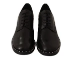 ASH Black Leather Block Mid Heels Lace Up Studs Shoes