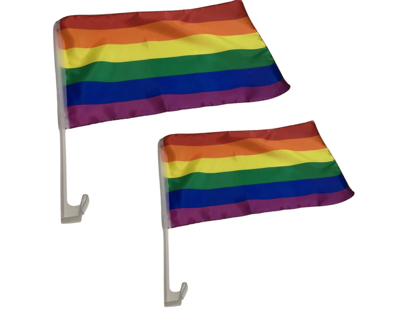 2x RAINBOW CAR FLAG with Window Clip Flags Australia Day 30cm x 45cm Gay Pride