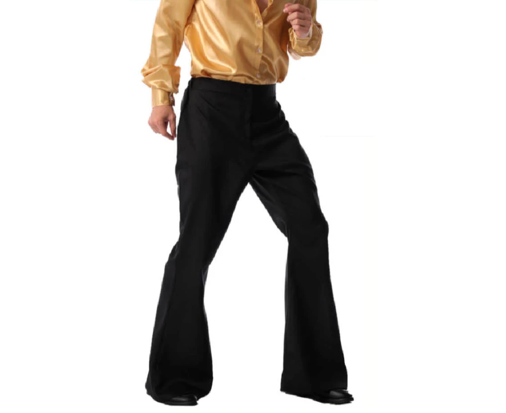 Mens 70's Deluxe Retro Disco Flare Trousers Pants Costume Dancer Dance - Black