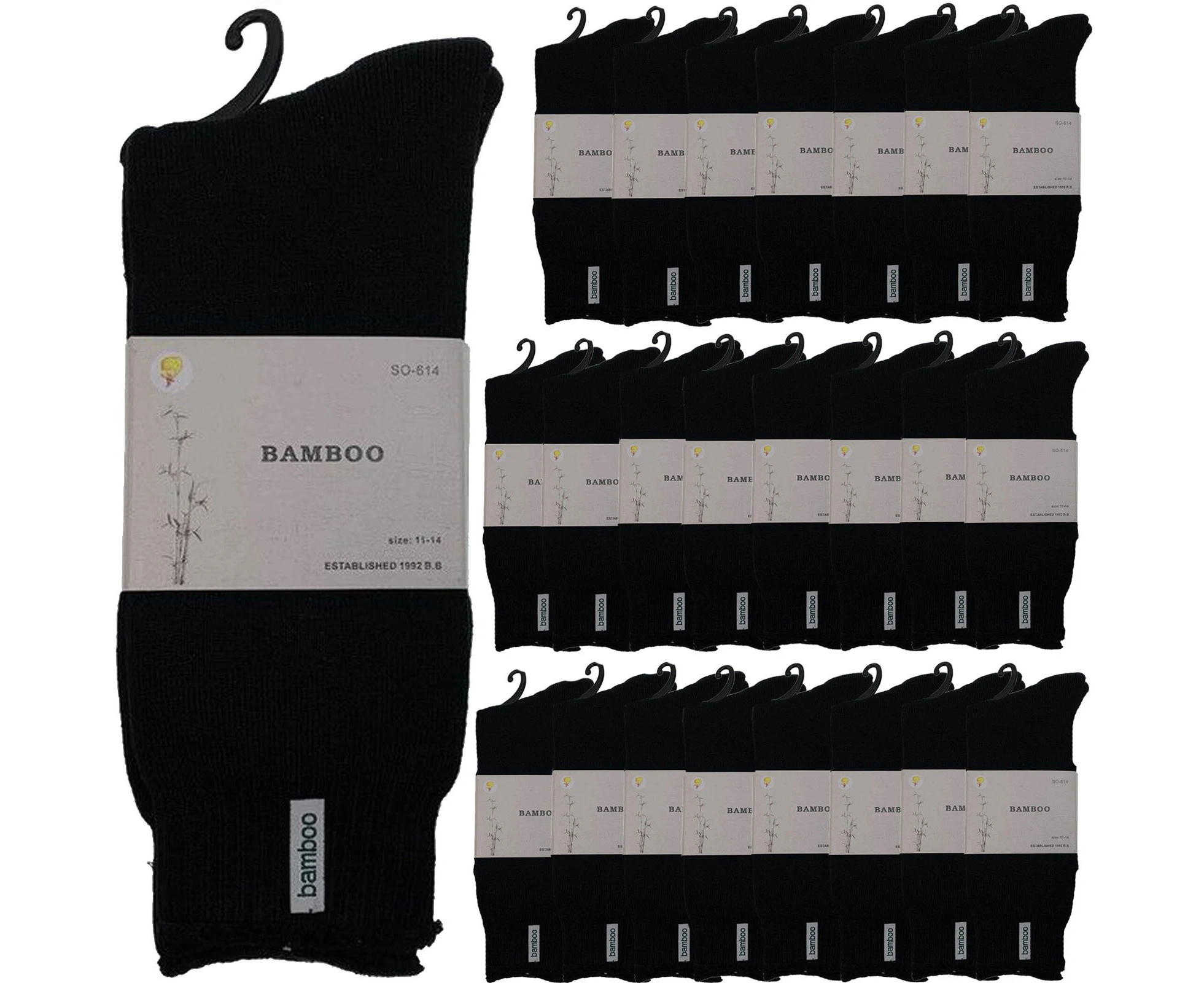 24 Pairs PREMIUM BAMBOO SOCKS Mens Heavy Duty Thick Work Socks BULK Cushion - Black