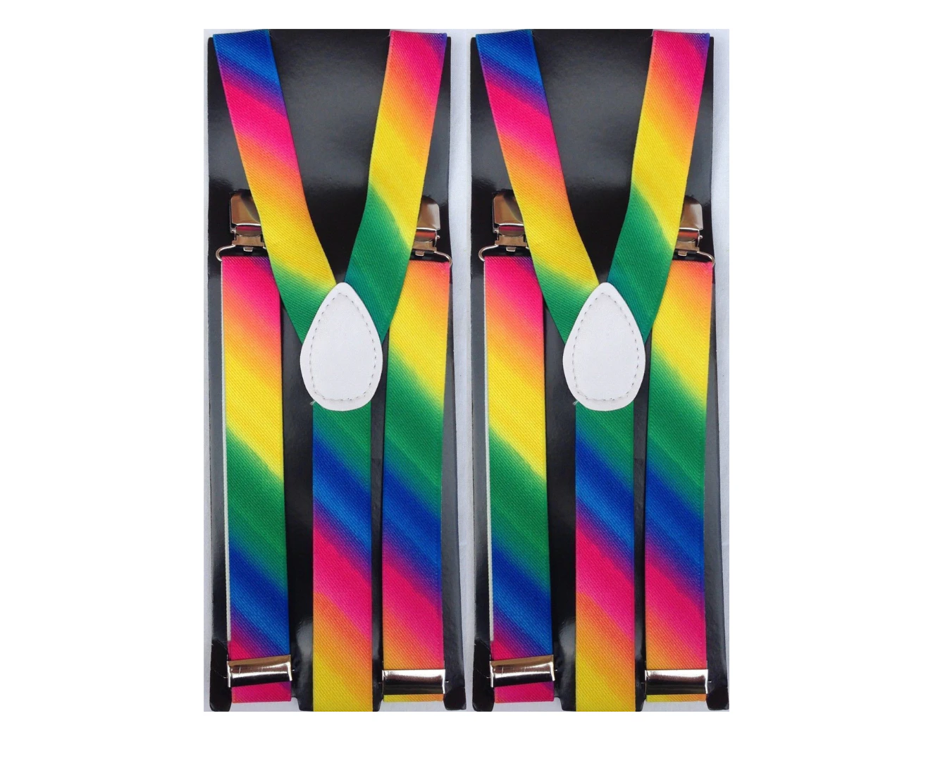 2x Mens Suspenders Braces Adjustable Strong Clip On Elastic Formal Wedding Slim - Rainbow