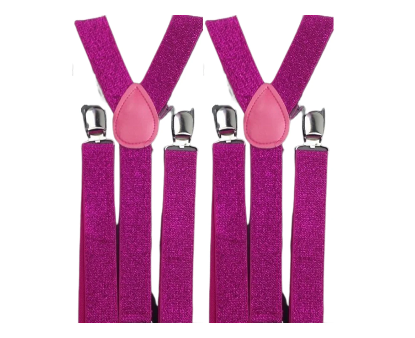 2x Mens Suspenders Braces Adjustable Strong Clip On Elastic Formal Wedding Slim - Hot Pink (Glitter)