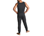 2pcs Set Men's Merino Wool Blend Thermal Singlet Top & Pants Underwear Thermals - Black