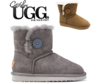 Grosby Women's Button UGG Boots Sheepskin Water Resistant Ankle Shoes Slippers - Chestnut