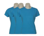 3x Women's Plain Ladies T SHIRT 100% COTTON Basic Tee Casual Top Size 6-24 BULK - Cyan Blue