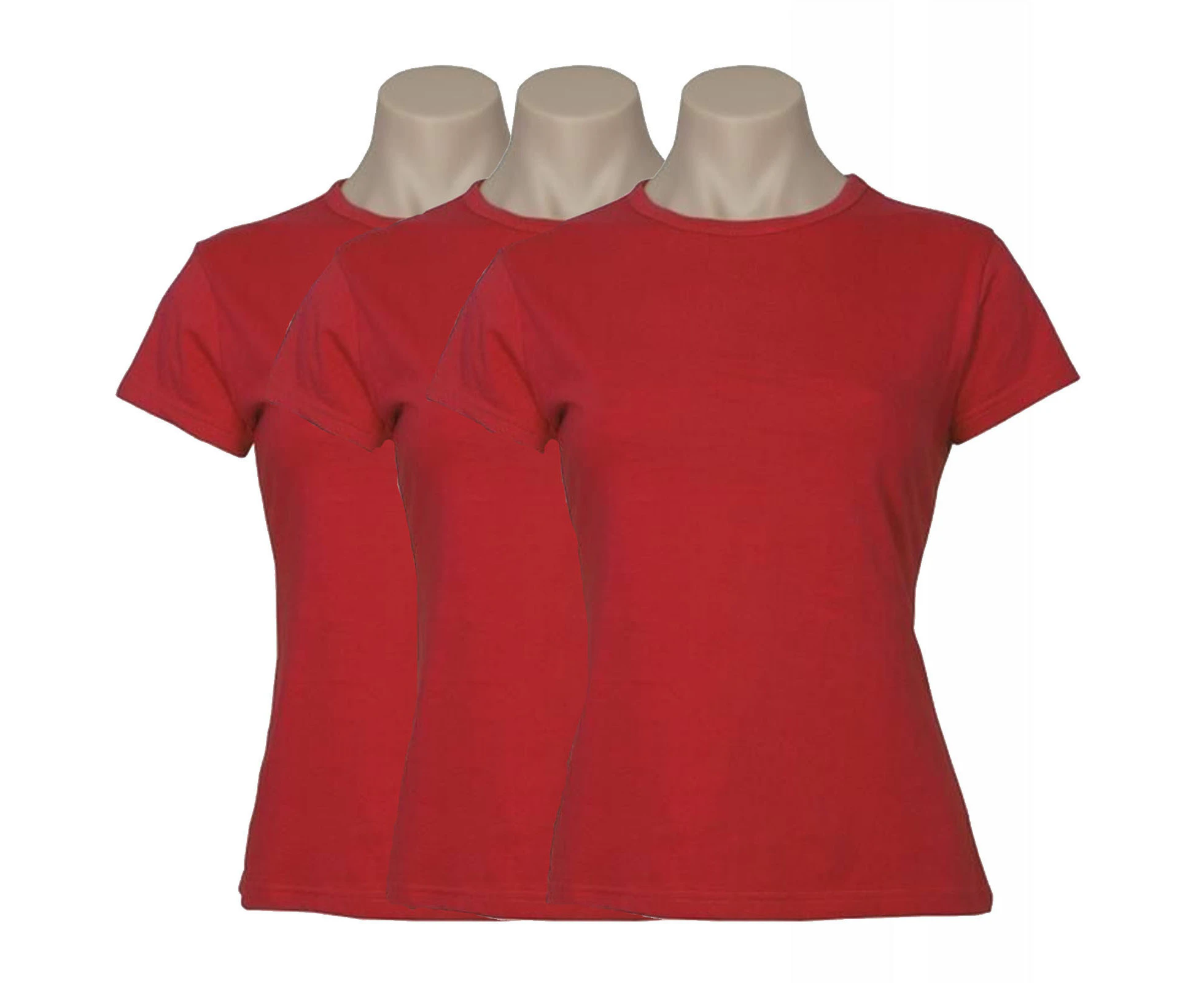 3x Women's Plain Ladies T SHIRT 100% COTTON Basic Tee Casual Top Size 6-24 BULK - Red