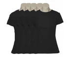 5x Women's Plain Ladies T SHIRT 100% COTTON Basic Tee Casual Top Size 6-24 BULK - Black