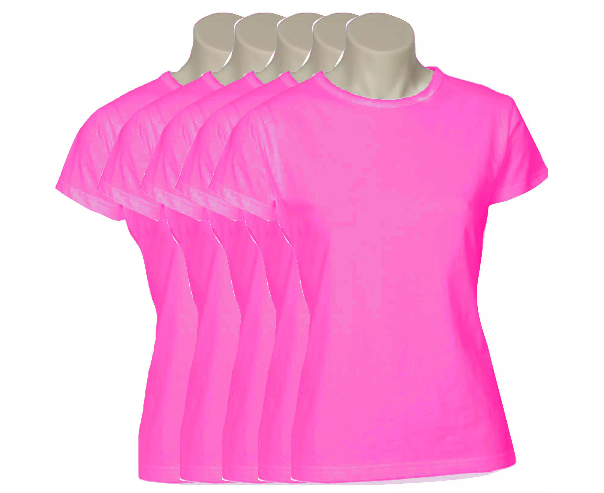 5x Women's Plain Ladies T SHIRT 100% COTTON Basic Tee Casual Top Size 6-24 BULK - Magenta Pink