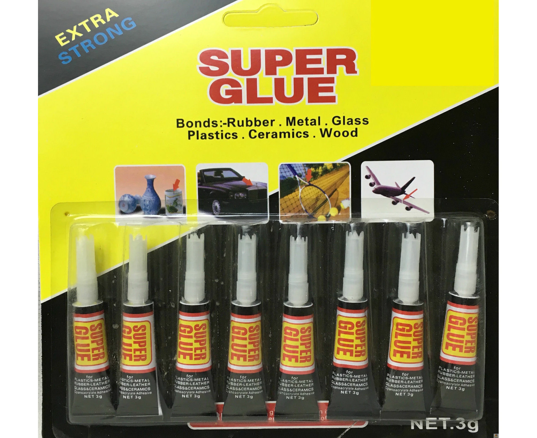 8x 3g SUPER GLUE DIY Stick Together Plastic Leather Ceramics Rubber Metal Wood