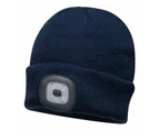 PORTWEST Beanie with LED Head Light USB Rechargeable Camping Cycling Workwear Hat - Navy