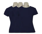 3x Women's Plain Ladies T SHIRT 100% COTTON Basic Tee Casual Top Size 6-24 BULK - Navy Blue