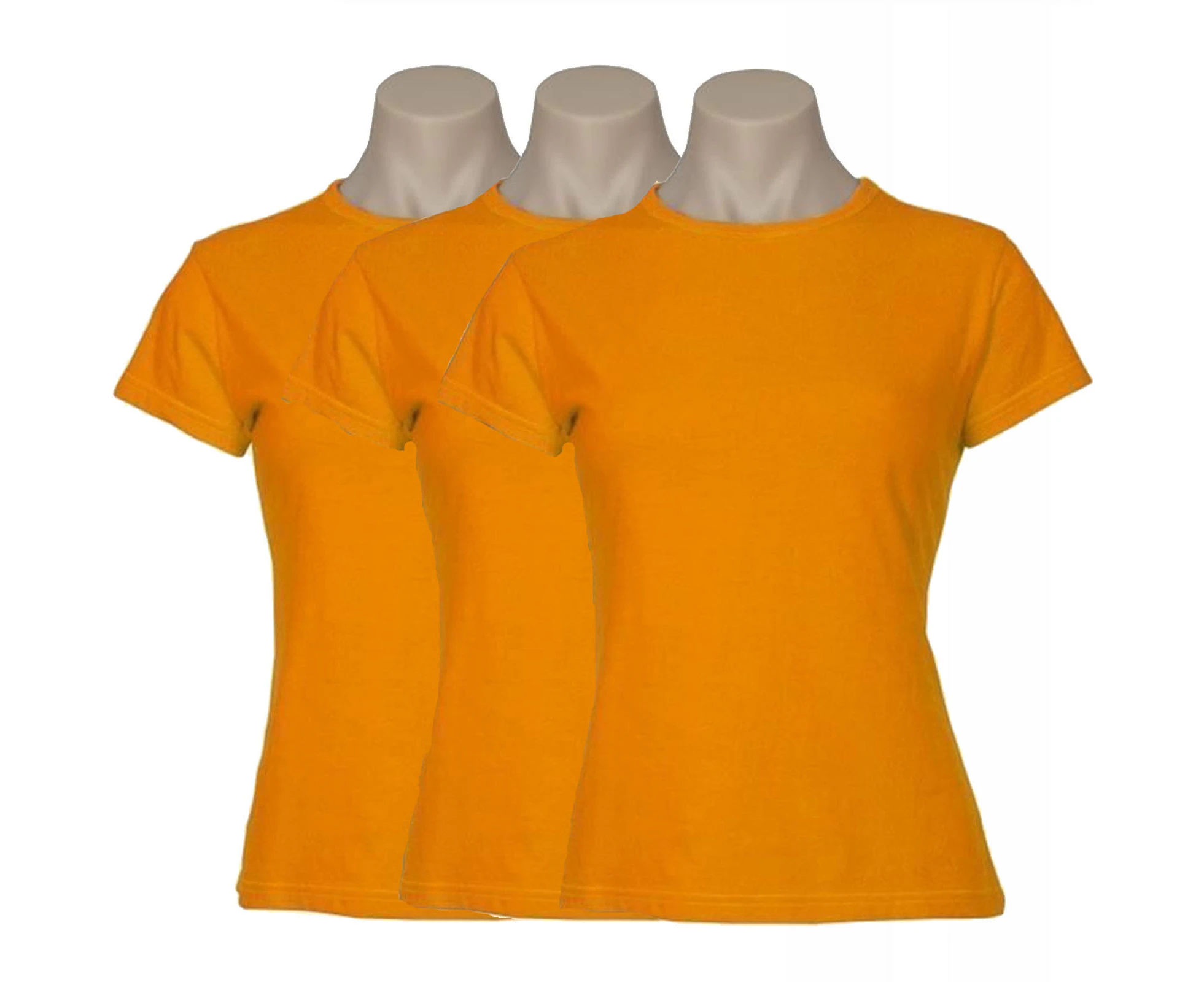 3x Women's Plain Ladies T SHIRT 100% COTTON Basic Tee Casual Top Size 6-24 BULK - Orange