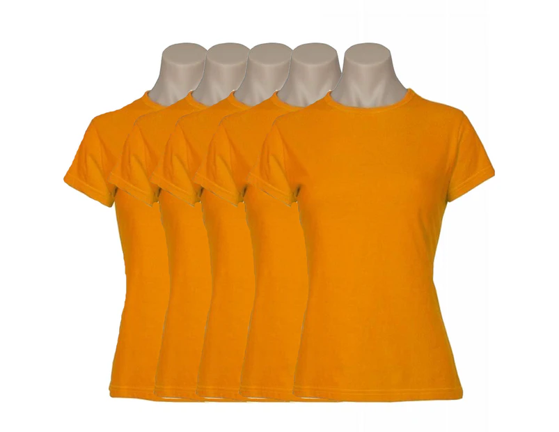 5x Women's Plain Ladies T SHIRT 100% COTTON Basic Tee Casual Top Size 6-24 BULK - Orange
