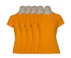 5x Women's Plain Ladies T SHIRT 100% COTTON Basic Tee Casual Top Size 6-24 BULK - Orange