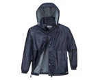HUSKI STRATUS RAIN JACKET Waterproof Workwear Concealed Hood Windproof Packable - Navy Blue