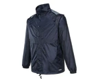 HUSKI STRATUS RAIN JACKET Waterproof Workwear Concealed Hood Windproof Packable - Navy Blue
