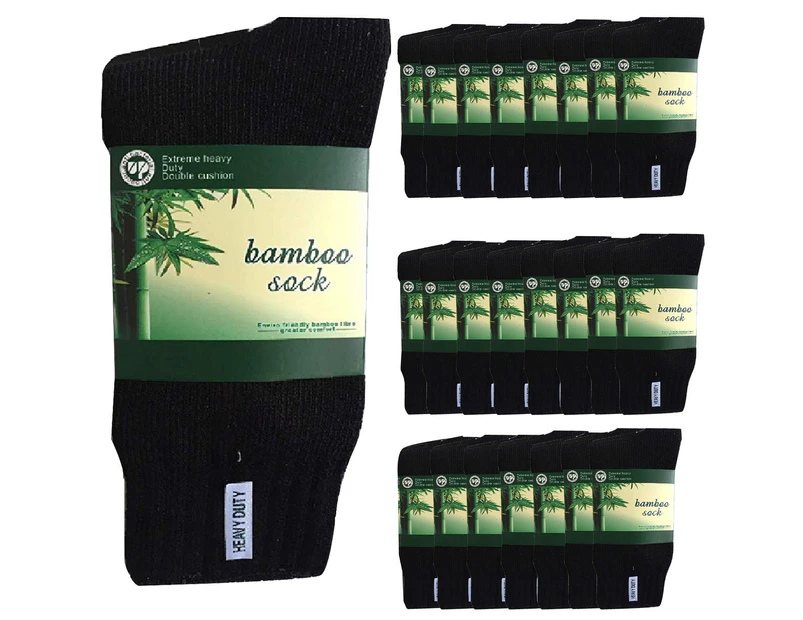 24 Pairs BAMBOO SOCKS Mens Heavy Duty Premium Thick Work Socks Cushion BULK - Black