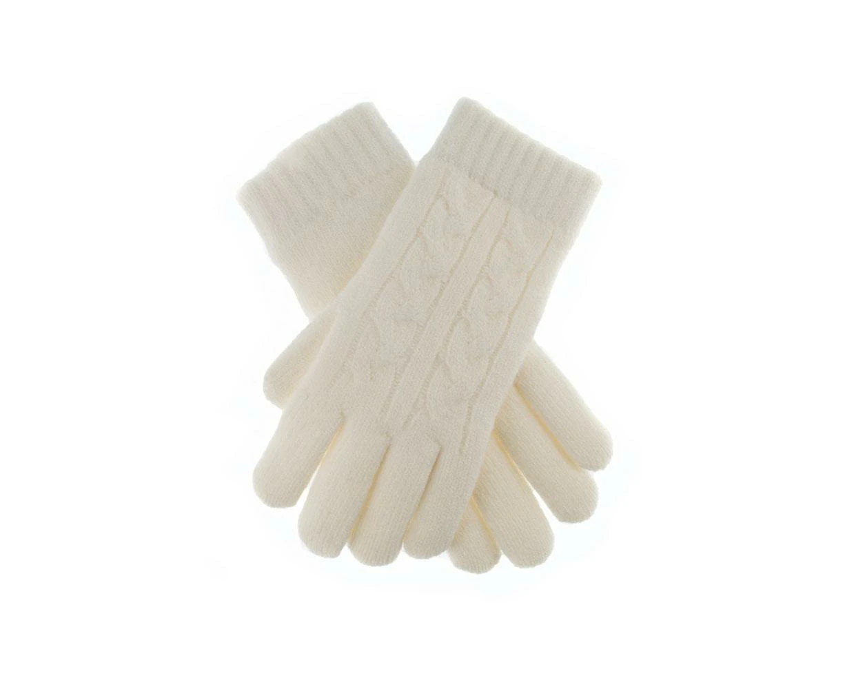 DENTS Ladies Womens Cable Knit Yarn Lined Gloves Warm - Winter White - One Size