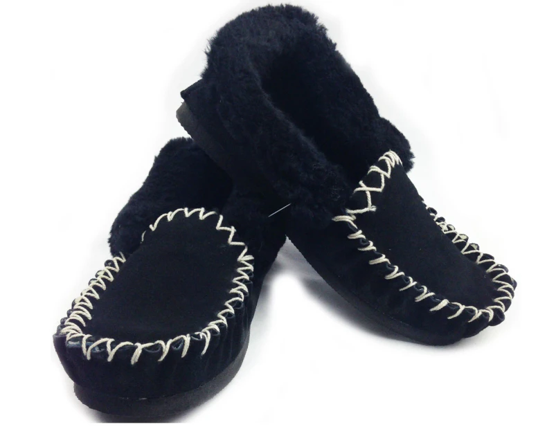 100% Australian Merino Sheepskin Moccasins Slippers Winter Casual Genuine Slip On UGG - Black