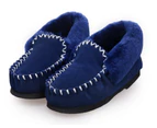 100% Australian Merino Sheepskin Moccasins Slippers Winter Casual Genuine Slip On UGG - Blue