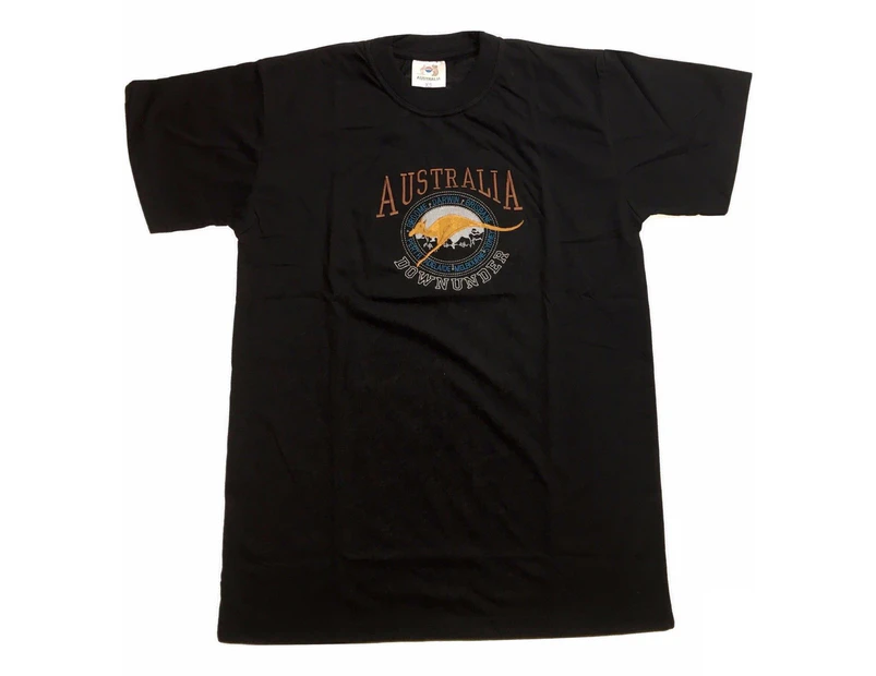 Adult Australia Kangaroo T Shirt Australia Day Souvenir Tee Top 100% Cotton - Black