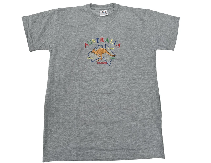 Adult Australia Kangaroo T Shirt Tee 100% Cotton Top Aussie Day - Grey