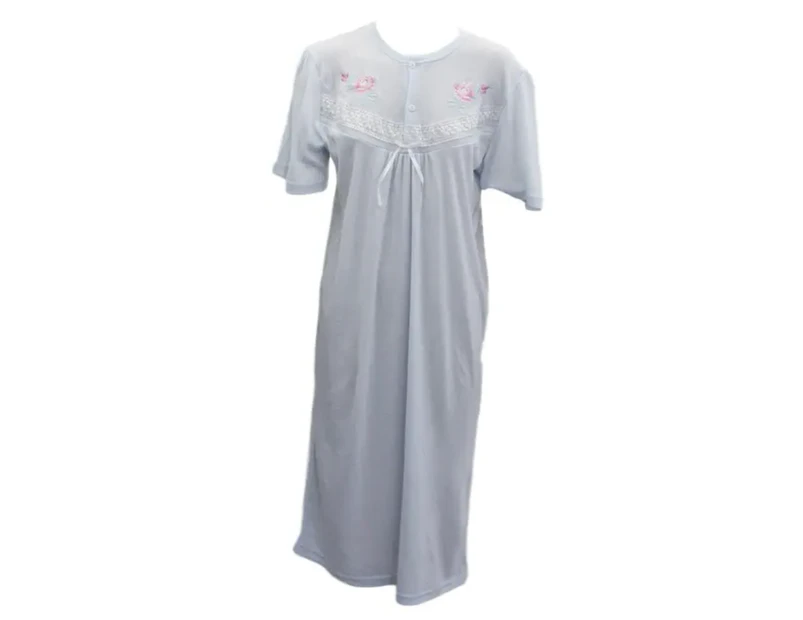 Women's Ladies Cotton Blend Nightie Night Gown Pajamas Pyjamas Sleepwear PJ - Blue