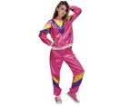 Ladies 80s Height Of Fashion Tracksuit 1980s Party Retro Disco Neon Costume - Pink