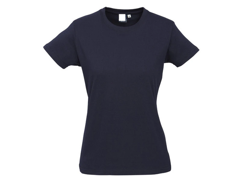 Women's PLAIN T-SHIRT 100% COTTON Tee Short Sleeve Basic Ladies Top Blank - Navy Blue