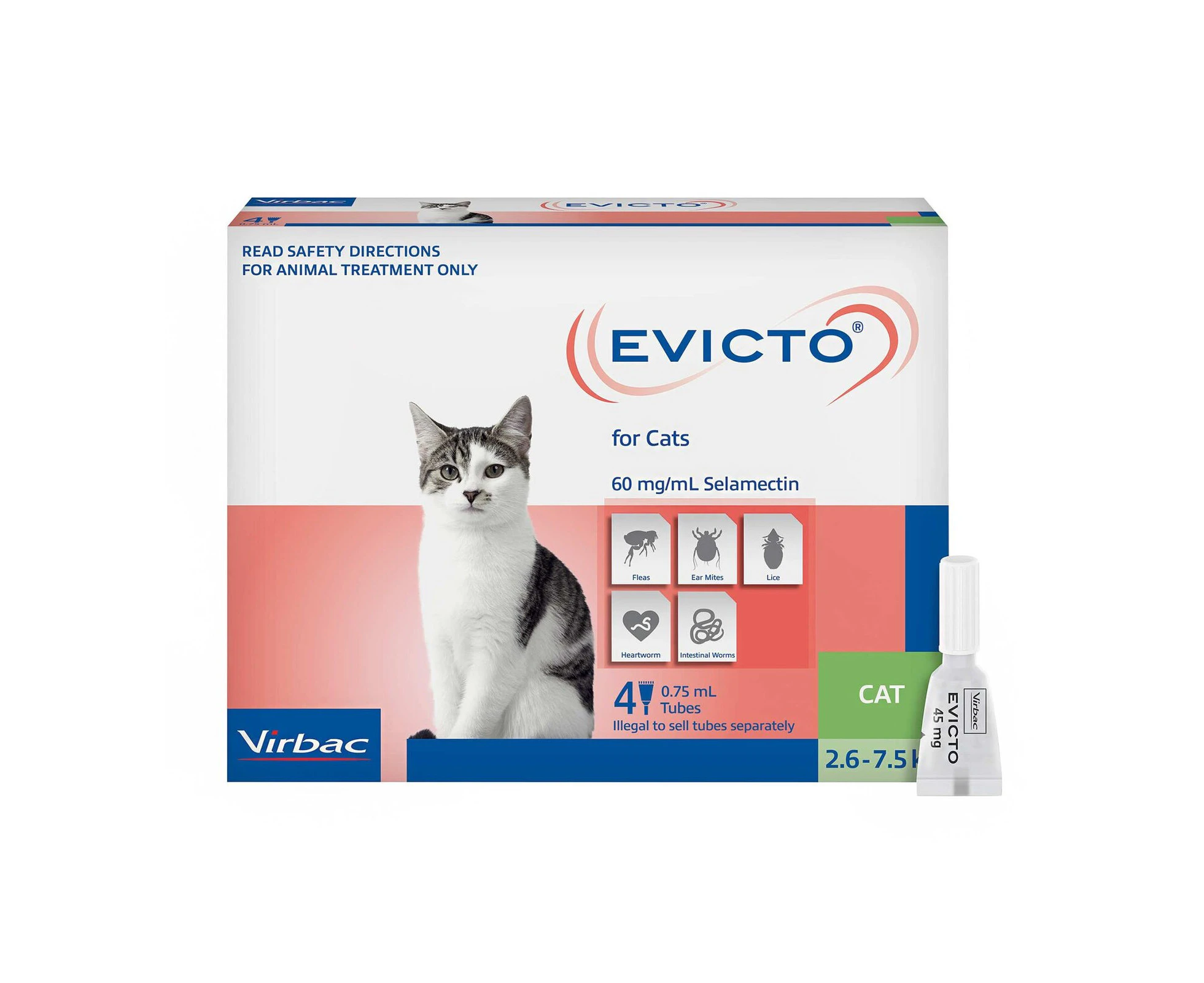 Evicto Spot On Flea & Worm Treatment for Cats 2.6-7.5kg Pink 4 Pack