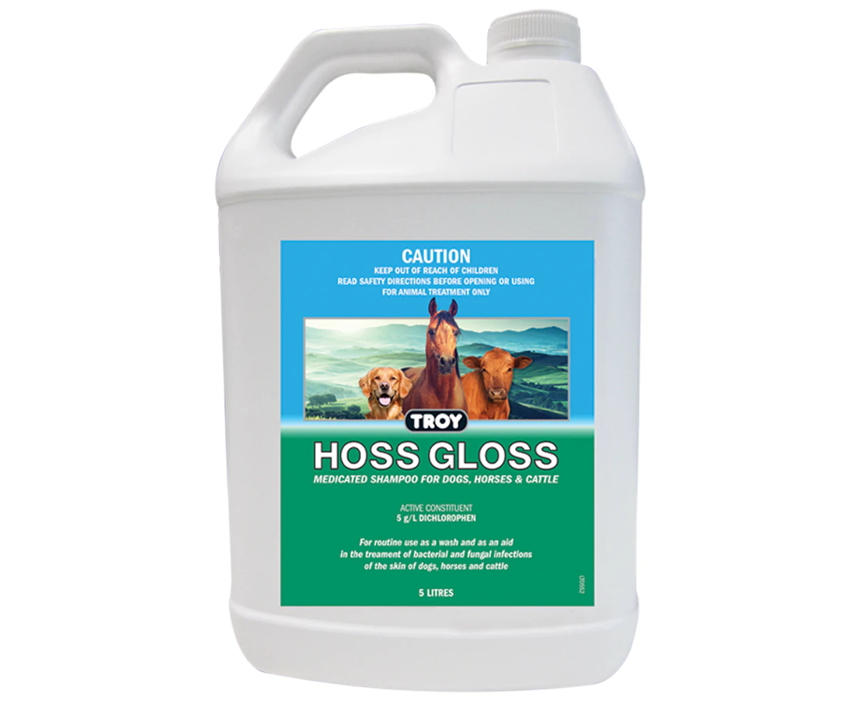 Troy Hoss Gloss Medicated Shampoo and Fungal Infection Horse Cattle 5L