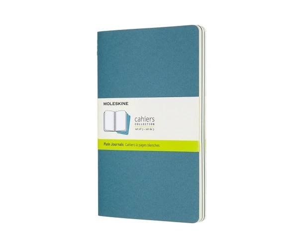 3pc Moleskine Cahier Soft Cover Notebook/Journal Plain Set Brisk Blue Large