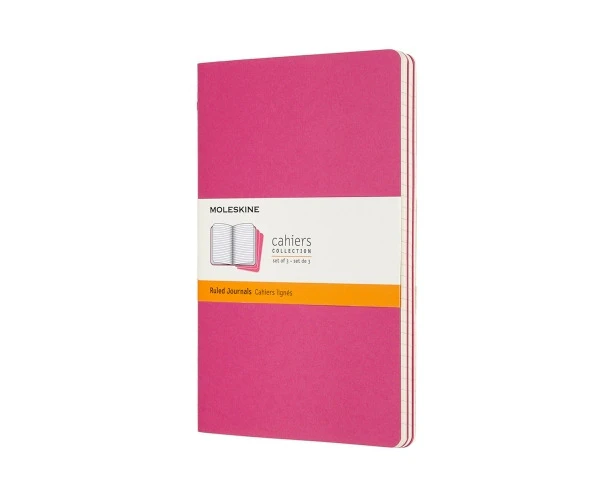 3pc Moleskine Cahier Soft Cover Notebook/Journal Ruled Set Kinetic Pink Large