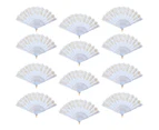 12pce White Glitter Hand Fan Beautiful Colour Butterfly Design Fold Out Party - White