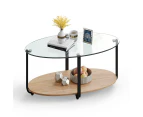 Giantex 2-Tier Coffee Table Oval Modern Side Table W/Glass Tabletop & Wooden Shelf Accent Center Table for Home Office