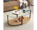 Giantex 2-Tier Coffee Table Oval Modern Side Table W/Glass Tabletop & Wooden Shelf Accent Center Table for Home Office