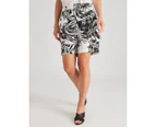 Millers Pull On Printed Rayon Shorts - Womens - Blk/Wht Tropical