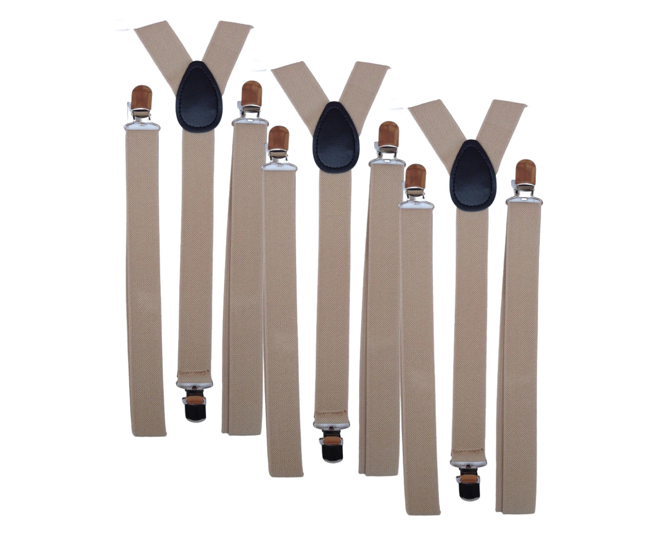 3x Mens Suspenders Braces Adjustable Strong Clip On Elastic Formal Wedding Slim - Beige