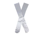 Womens Long Opera Satin Gloves - Silver Grey